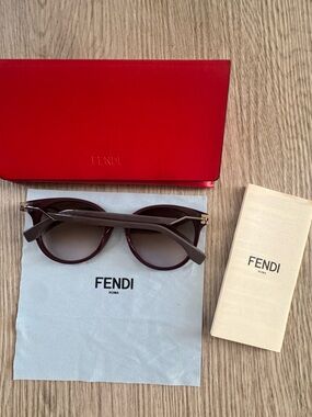 Fendi Women's Burgundy Frame Sunglasses with Gradient Lenses